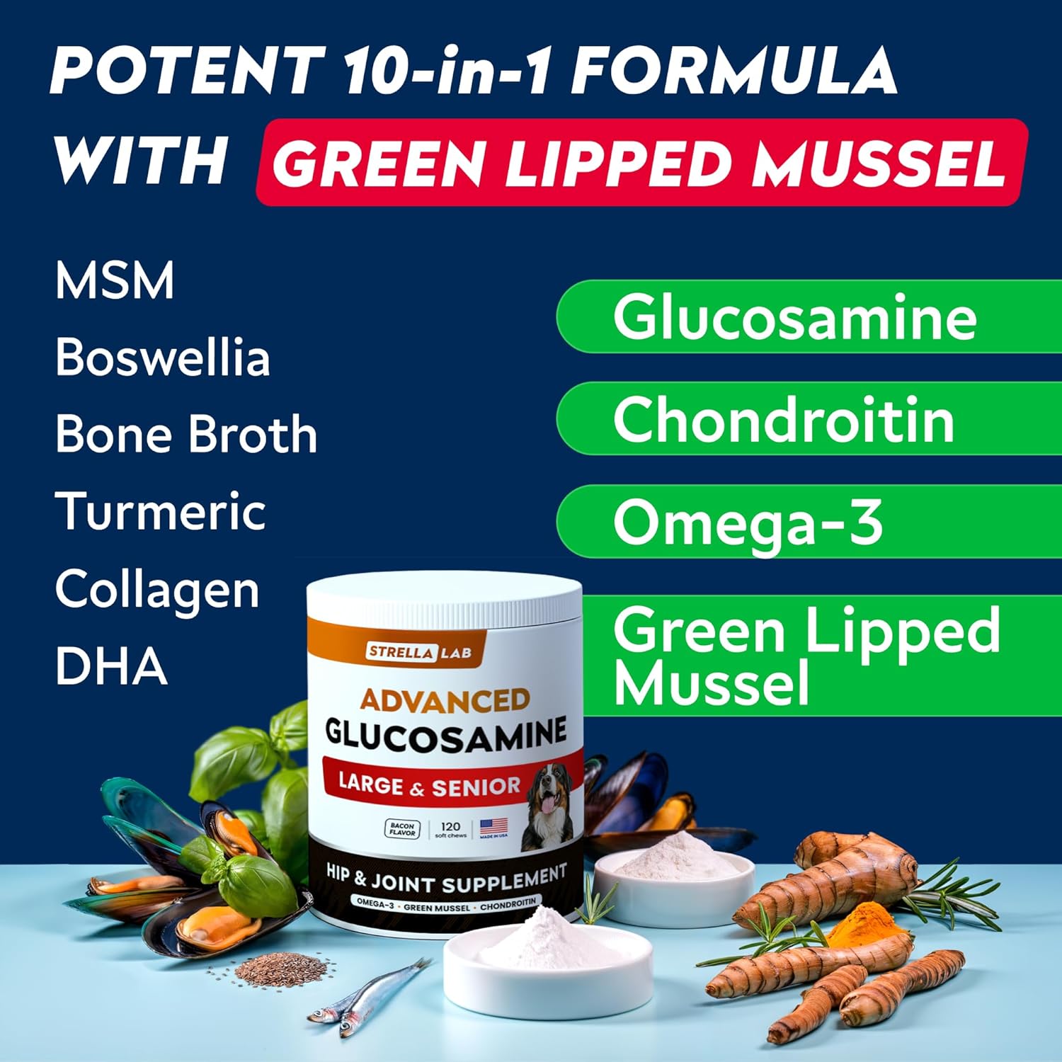 Bacon Green Lipped Mussel & Collagen 120 Chews - Image 2