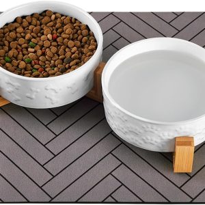 Dog Bowls Set with Wood Stand