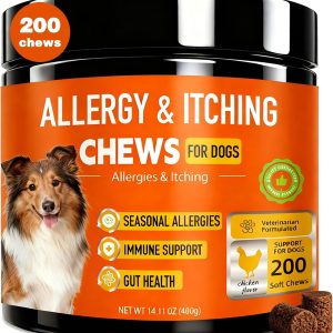 Dog Allergy Chews 200ct,Probiotics for Dogs Itching Skin Relief for Skin and Paw Licking