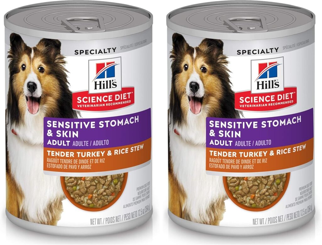 Hill's Science Diet Sensitive Stomach & Skin,Adult 1-6,Stomach & Skin Sensitivity Support,Wet Dog Food,Turkey-& Rice Stew,12.5 oz Can