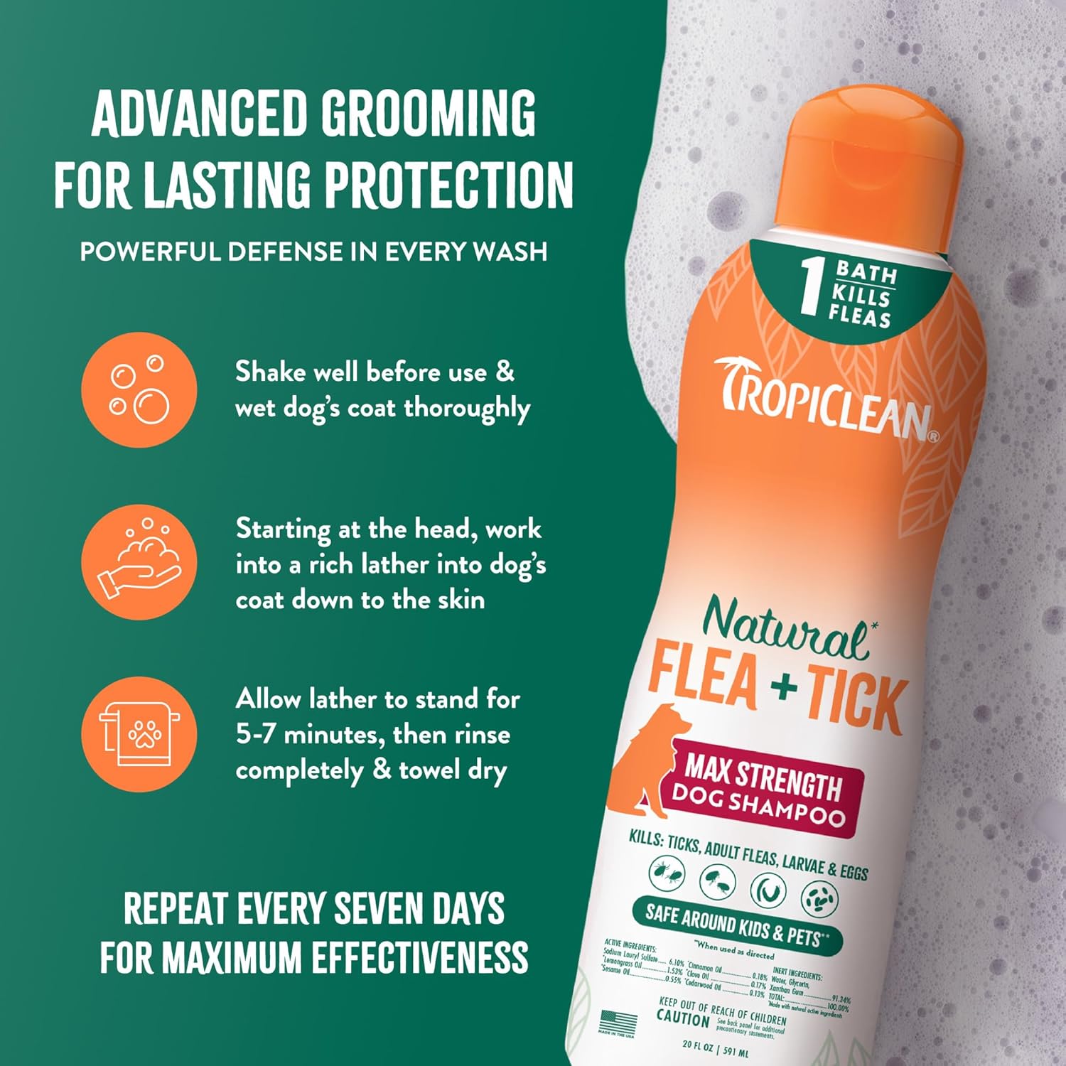 Flea and Tick Shampoo Treatment for Dogs 20oz - Image 4